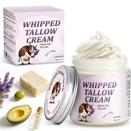 IIIMEIDU Beef Tallow for Skin, Tallow and Honey Balm for Face Moisturizer Cream, 100% Natural Organic Grass-Fed Beef, Honey, Vitamin E Oil for Body & Face (4.2 Oz, lavender/cream)