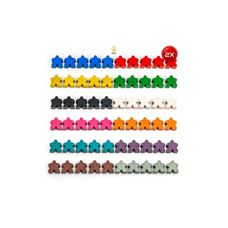 Waldfelsen® 16mm Wooden Meeple Fits Carcassonne (120 Pieces in 12