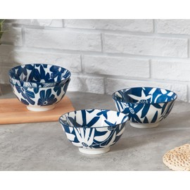 ONEMORE Ceramic Soup Bowls, 20 oz Cereal Bowls Set of 4, Blue Porcelain Bowls for Dessert, Ice Cream, Fruit, Scratch Resistant, Microwavable Dishwasher & Oven Safe, Stackable Kitchen Bowls