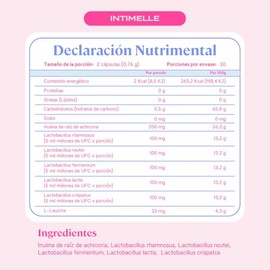 B-FIT B Intimelle Probióticos Mujer con Lactobacillus e Inulina, Apoyo a Equilbrio femenino y flora íntima Suplemento Alimenticio, 60 Cápsulas, 380mg 