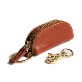 Kapon Coin Purse, Ultra Small, Genuine Leather, Coin Case, YKK Zipper, Extra 500 Yen Coin, Keychain, Carabiner, gold zipper/brown