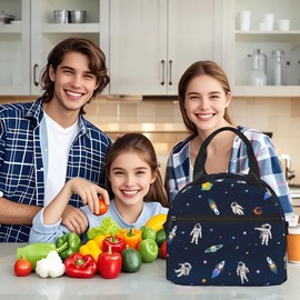 Gelasgo Astronaut Insulated Lunch Bag, Reusable Portable Thermal Leak-Proof Waterproof Lunch Tote for Kids/Adults,Detachable Strap, Spacious Compartment for School, Office & Picnics (9x5x7.8in)