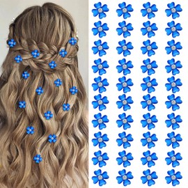 YISSION 40 Pcs Mini Dark Blue Flower Hair Clips with Rhinestone Cute Hair Pins Decorative Hair Clips Wedding Hair Barrettes Bridal Hair Accessories for Girls Women