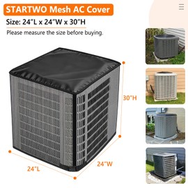 STARTWO 2 in 1 Full Mesh Air Conditioner Covers for Outside with Detachable Waterproof Fabric Top,All Season Outdoor AC Units Cover Against Leaves,Debris,Ice,Snow,24x24x30in