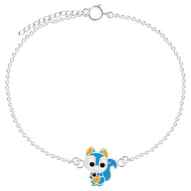 LOVE YOUR CITY Bracelet small squirrel with stones in the eyes. Jewellery gifts for girls, children. Children's jewellery made of 925 sterling silver with enamel. Adjustable 14-17 cm, Sterling Silver