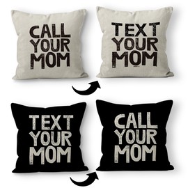 Call Your Mom Text Your Mom Reversible Linen Throw Pillow Case, Double Sided 18 x 18 Inch Set of 2, Freshman Gift, Graduation Gift, for Daughter, Son Gifts, College Room Decor Cushion Cover for Sofa