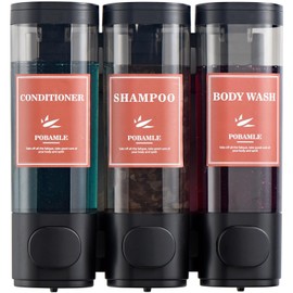 Shampoo and Conditioner Dispenser Wall Mounted Shower Soap Dispenser No Drill Shampoo Dispenser for Shower 3 Chamber Bathroom Body Wash Shower Gel Holder Black