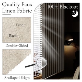 HMYI Pinch Pleated Look Full Blackout Curtains Faux Linen Blended Curtains 84 inch Length for Bedroom, Dining, Living Room, 1 Panel, W52 x L84, Sand