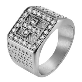 OIDEA Men's Ring Cross Rhinestones: Hip Pop Style Signet Ring Stainless Steel Rock Men's Ring Gift for Men in Christmas Day Silver Size 65 (20.7), Cubic Zirconia