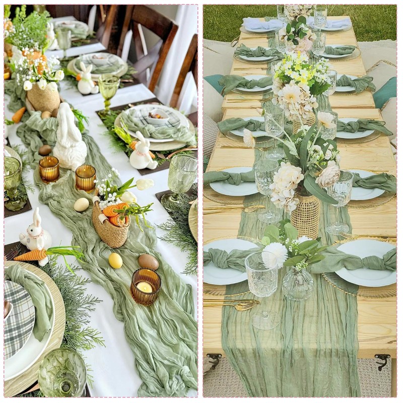 CKIKU 10 Pack Sage Green Table Runner Cheesecloth 17 x