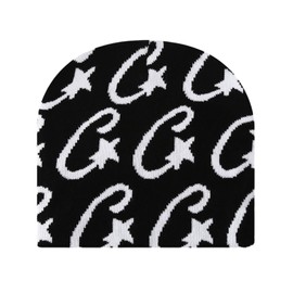 JUMISEE Y2K Star Graphic Knitted Beanies for Women Men Warm Winter Hat Skull Cap Trendy Pullover Hat Black