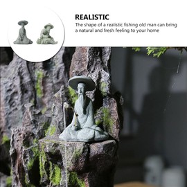 Cabilock 2 Pieces Garden Fisherman Figures Ceramic Garden Figures Stone Figures Miniature Garden Statues Decorative Figure Sculpture Pond Micro Landscape for Flower Pot Fairy Garden Stones Ornament