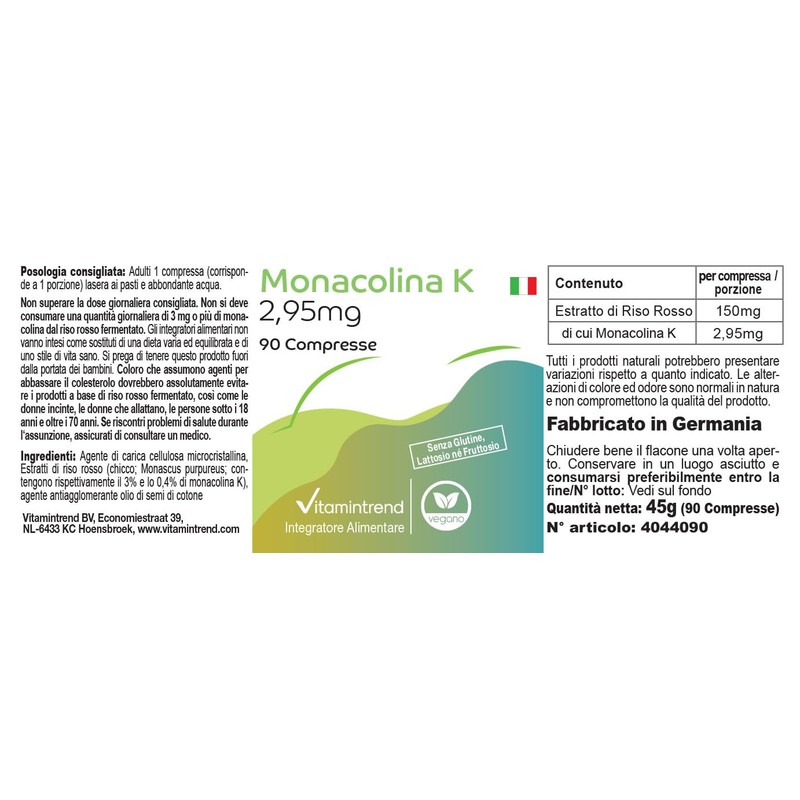 Monacolin K 2.95 mg - 90 Tablets - Red Rice