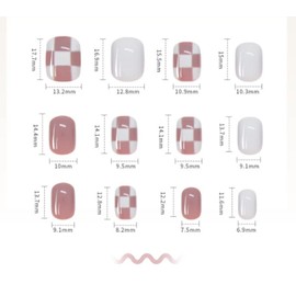24pcs Cute Nail Tips Grid Pattern Milky White Light Purple Removable Nail Tips