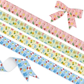 YKW Summer Grosgrain Ribbon Set - 7/8" x 20 Yards Tropical Beach Ribbons for Crafts, Gifts & Party Decorations - 4 Pack Nautical Pineapple Watermelon Print Craft Supplies (Pink, Green, Yellow, Blue)