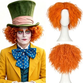Orange Curly Wig Men and Women Unisex Short Curly Ginger Orange Wig Synthetic Messy Curly Wigs For Anime Funny Cosplay Costume Halloween Party