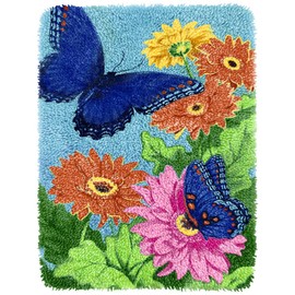 Yjunue Yjunue Butterfly Floral Latch Hook Kits for Adults, DIY Crochet Yarn Rugs Hooking Craft Kit with Color Preprinted Pattern Design for Kids Adults and Beginners(Butterfly, 20 x 15in)