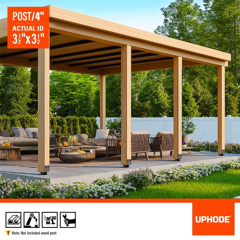 Uphode 2Pack 4"x4"(Actual 3.5"x3.5") Wooden Post Base for Concrete, U-Shape