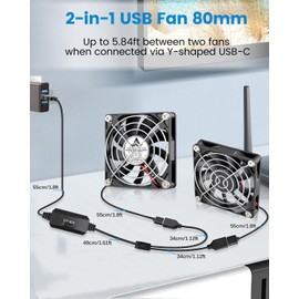 GDSTIME Dual 80mm x 15mm USB Fan with 3 Speed Control, 5V DC Brushless Small PC Computer Case Cooling Fans