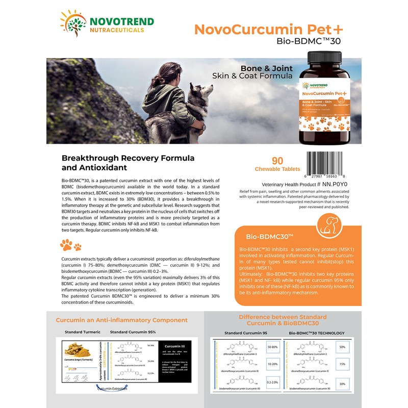 NovoCurcumin Pet+ BioBDMC30 Bone & Joint - Skin & Coat