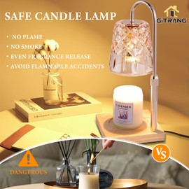 GITRANG Candle Warming Lamp with Timer Dimmer, Adjustable Height Electric Wax Melt Warmer for Jar Candles with 3 Bulbs, Mother's Day Women's Home Decor Gift, Champagne Color Pole with Square Base