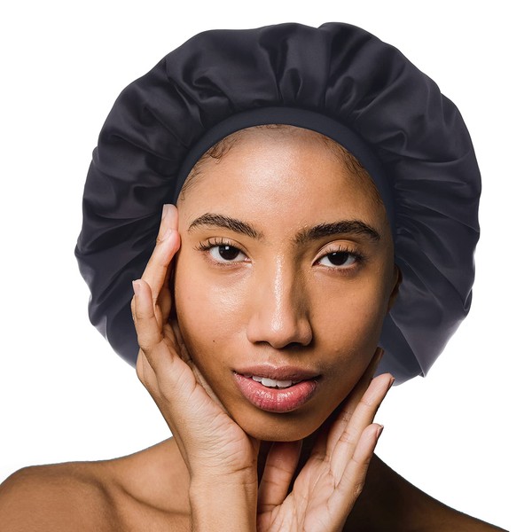 GBS Double Layer Silky Satin Bonnet for Women Hair Care with Soft Adjustable Wide Headband - Jumbo Reversible Satin Sleep Cap