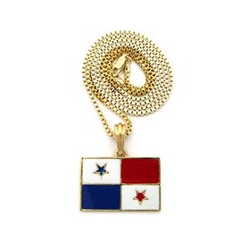 Panama Flag Pendant with 2mm 24" Gold-Tone Box Chain Necklace