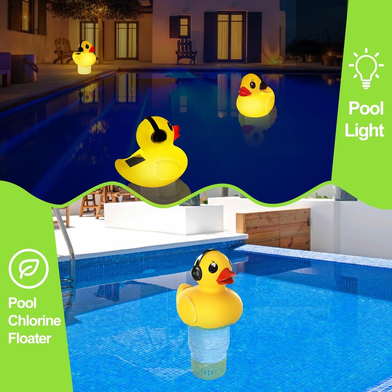 Pool Chlorine Floater with Light,Duck Chlorines Floaters with Adjustable Flow,Solar