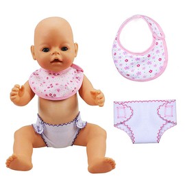 ZWOOS Doll Bibs and Nappies for Baby Dolls, Accessories for Dolls 30-43 cm, Pack of 4