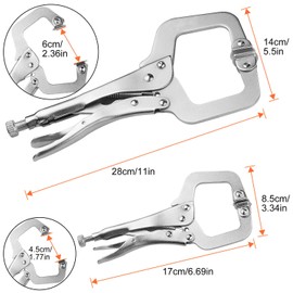 4 Piece C-Locking Pliers, 6 Inch and 11 Inch C-Clamp Locking Pliers with Regular Tip and Swivel Pads, Nickel Plated C Pliers Welding Vise Grip Clamps for Woodworking, Welding, Clamping Car body Panel