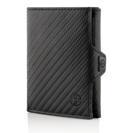 TRUSADOR Verona Leather Wallets for Men & Women Trifold Slim Front Pocket Rfid Wallet (Carbon, Card Holder)