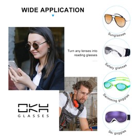 OKH Stick-on Bifocal Lenses, Convert Sunglasses, Goggles, or Glasses into Magnified Readers, Reusable, No Water Needed,2 Pack,+2.5