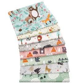 MIDUOLE Fabric, 8 pcs/lot Fat Quarter Fabric Bundles 100% Cotton 19.69” x 19.69” (50cm x 50cm) Quilting Craft Fabric Pre-Cut Squares Sheets for Patchwork Sewing Quilting Crafting, Forest Pattern