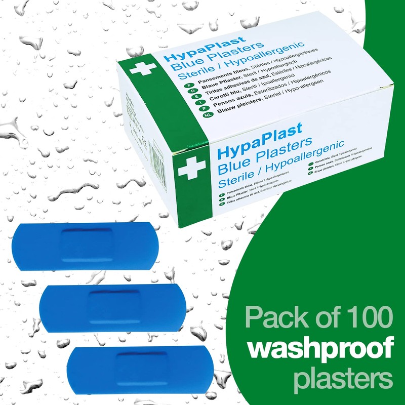 HypaPlast Blue Visually Detectable Plasters, 7.2x2.5cm (Pack of 100)