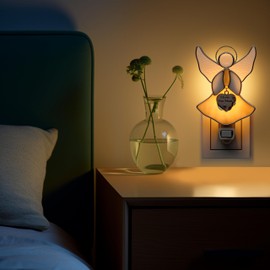KUNDGLA Flying Angel Stained Glass Night Lights Plug into Wall, Yellow Angel Bright Plug in Night Light, Gift for Birthday Christmas Valentine Holidays Gifts for Mom Christmas