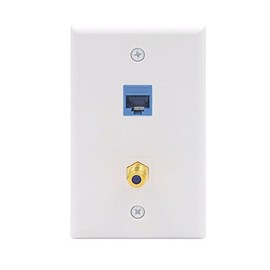 VCE Ethernet Coax Wall Plate, 2 Port Cat6 Keystone Jack Coupler and Gold-Plated RG6 Keystone Jack Insert Wall Plate UL Listed