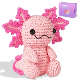 Atofoi Crochet Kit for Beginners - Beginner Crochet kit for Adults Kids with Step-by-Step Video Tutorials - Beginner-Friendly Yarn - Easy DIY Amigurumi Animal Knitting Supplies - Pink Axolotl