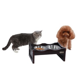 Petsfit Wooden Elevated Dog/Pet/Cat Feeder with 2 Stainless Steel Bowls