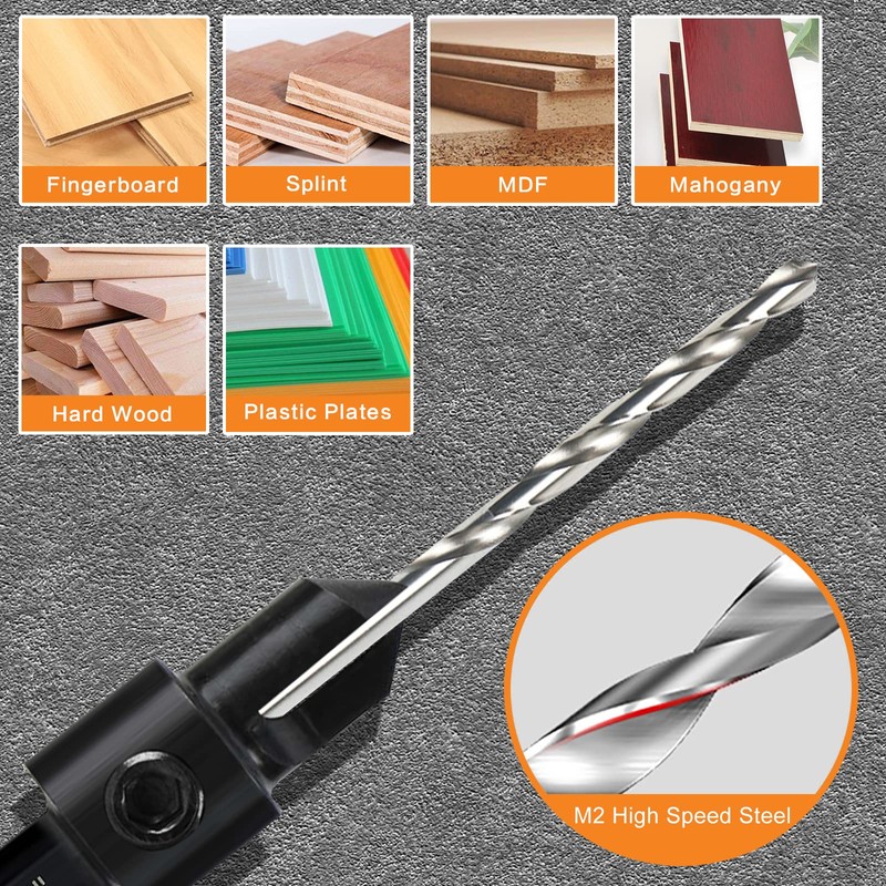 8 Pack Woodworking Countersink Drill Bits Set 3in1, Heavy Duty