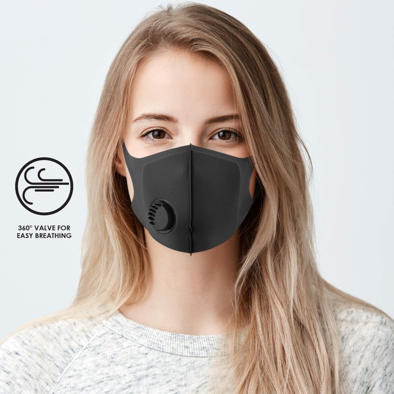 NUÜR 2pcs Fabric Reusable Face Mask, with Air Valve and