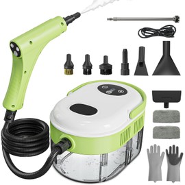 Gloppers Steam Cleaner, Handheld Steam Cleaner with 6 Levels Adjustable Handle, 1.5L Water Tank, Steamer for Cleaning, Portable Steam Cleaner for Home, Car, Furniture, Couch, Bed Bugs (White & Green)