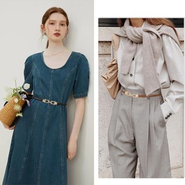 2 Pack WHIPPY Women Skinny Leather Belt Adjustable Thin Waist Belt Fashion Buckle Belt for Dress,Black+Brown,Fit Waist Size Up to 37 Inches