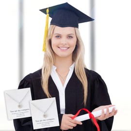 Stocking Stuffers for Teens Graduation Necklace Graduation Gifts for Her Compass Necklace 2023 High School College Graduation Gifts for Teen Girls (Compass Necklace-2Pcs)