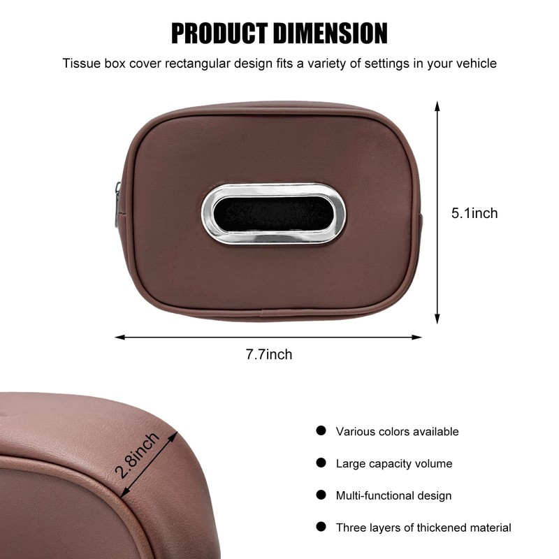 BWBWND Car Tissue Holder, Leather Backseat Rectangular Tissue Box Cover