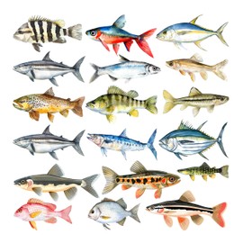 GRAZDesign Wall Sticker Fish Set – Decorative Bathroom Wall Sticker, Flexible Placement, 16 Designs