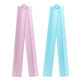 HARFINGTON 2pcs Folding Straight Ruler 30cm Metric Aluminum Alloy Protractor Foldable Angle Ruler Geometric Measure Tool with Angle Line for Architect Artist Office, Pink/Sky Blue