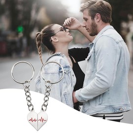 YangQian Couple Gifts for Him Her Heart Keychain for Couples Gifts for Husband Wife Anniversary Birthday Gifts for Boyfriend Girlfriend Matching Keychains for Couple Electrocardiogram Keychain Gift