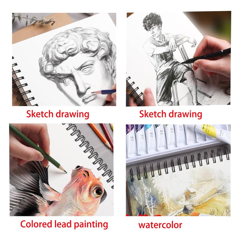 VNNOPG A4 Sketchbook 120 Pages/60 Pages Spiral Bound Drawing Pad