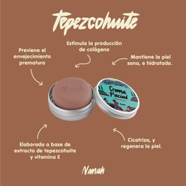 NANAH EN SÓLIDO Crema Facial de Tepezcohuite hidratante, antioxidante y antiedad, ideal para prevenir las arrugas, con ingredientes locales y naturales, vegana, 80gr
