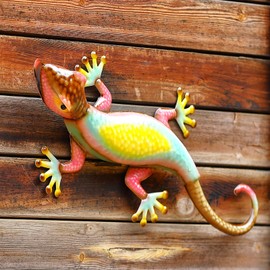 TICKCACY Lizard Metal Wall Art, 19.6' 3D Handmade Lizard Sculpture Decor for Outdoor Indoor, Decorative Gecko Wall Hanging for Home Garden Fence Patio